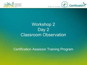 Classroom Observation Workshop: Assessor Training