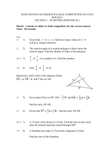 Hans Woyda Math Quiz 2011/2012 - Round 3 Questions