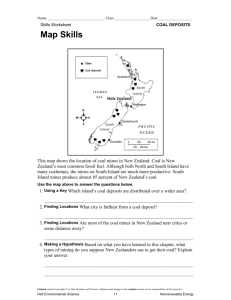 Coal Deposits in New Zealand: Map Skills Worksheet