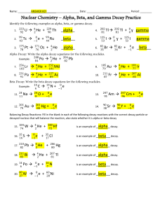 Nuclear Chemistry Decay Practice Worksheet