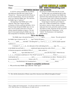 Ancient to Modern History: Middle Ages Worksheet
