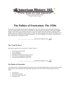 Politics of Frustration: The 1920s Lecture Notes