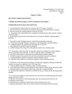 Research Methods Ethics Test Bank - Multiple Choice Questions