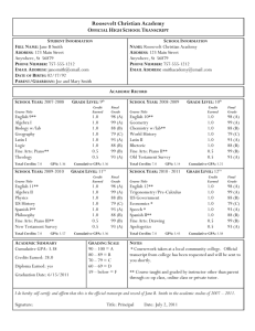 Jane B Smith High School Transcript - Roosevelt Christian Academy