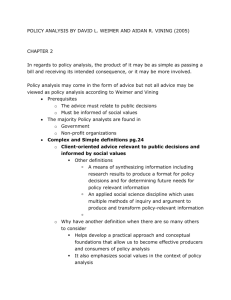 Policy Analysis: Weimer & Vining - Ethics & Roles