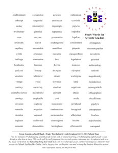 7th Grade Spelling Bee Study List | Word List