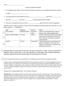 Pickleball, Volleyball, Basketball Worksheet