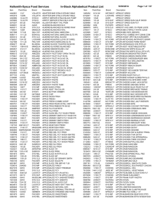 Hallsmith-Sysco Food Services In-Stock Alphabetical Product List