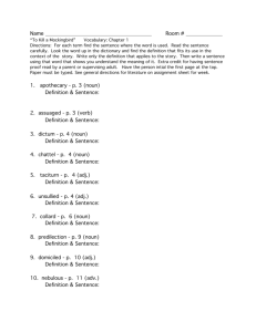 Name Room # 1. apothecary - p. 3 (noun) Definition & Sentence: 2