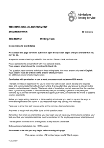 Thinking Skills Assessment: Writing Task Specimen Paper