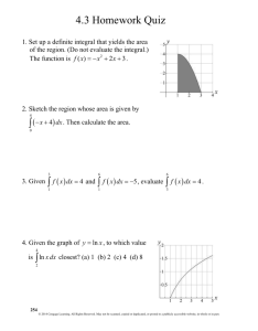 Calculus Homework Quiz: Integrals and Area