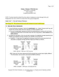 CMA Review: Mix & Yield Variance Updates