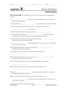 Social Structure Worksheet: Sociology Review