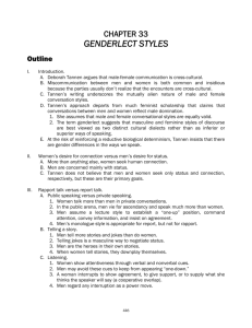 Genderlect Styles: Tannen's Communication Theory Outline