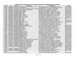 NPI/Taxonomy Information for Providers