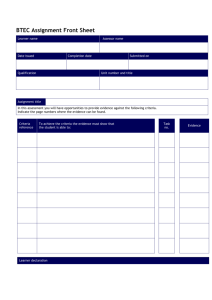 BTEC Assignment Front Sheet