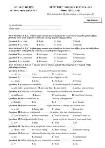 English Exam: High School - Ha Tinh, 2014-2015