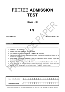 Class IX IQ Admission Test - FIITJEE