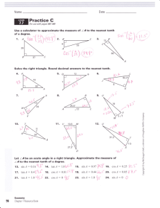 Foglio di lavoro sulla trigonometria dei triangoli rettangoli