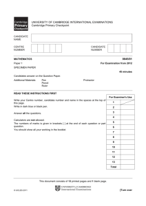 Cambridge Primary Math Checkpoint Specimen Paper