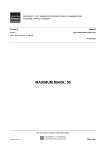 Cambridge Primary Science Specimen Mark Scheme Paper 2