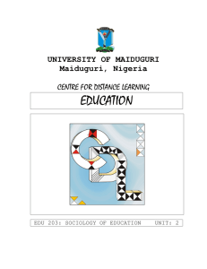Sociology of Education: Unit 2 - University of Maiduguri