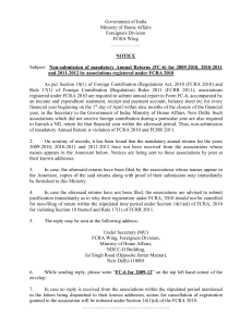 Notices to FCRA registered associations for not filing