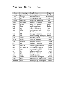 Word Stems List Two Worksheet