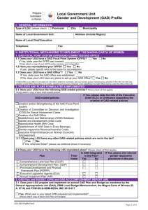LGU Gender and Development (GAD) Profile Form