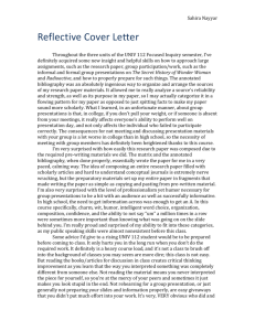 Reflective Cover Letter: UNIV 112 Student Experience