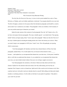 MLA Format Short Story Assessment Guide