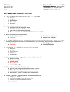 AP Psychology Unit 1 Practice Exam: History & Research