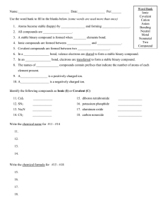 Chemical Bonding Worksheet: Ionic & Covalent Compounds