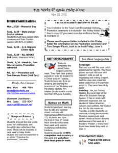 Mrs. Wick's 5 Grade Friday Notes May 25, 2012 Important Dates: