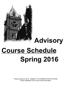 University of Montana Spring 2016 Course Schedule
