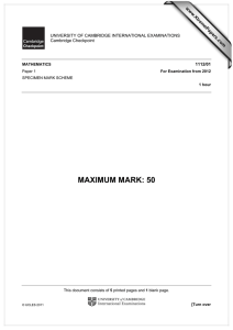 Cambridge Checkpoint Mathematics Paper 1 Mark Scheme