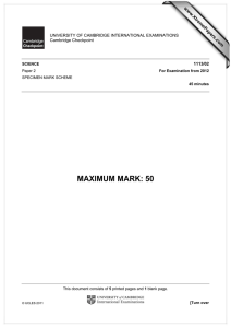 Cambridge Checkpoint Science Paper 2 Mark Scheme