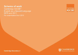 Cambridge IGCSE English as a Second Language Scheme of Work