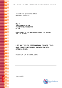 Telex Destination & Network Codes (TDC/TNIC) List
