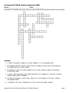 Science Crossword Puzzle: Vocabulary & Concepts