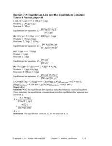 Section 7.2: Equilibrium Law and the Equilibrium Constant