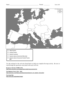 WWI Europe Map Worksheet: Alliances & Neutrality