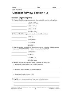 Organizing Data Worksheet: Scientific Notation & Graphing