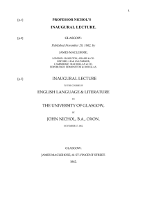 INAUGURAL LECTURE. PROFESSOR NICHOL’S  GLASGOW: