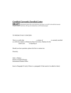 International Student Enrollment Certification Letter Template