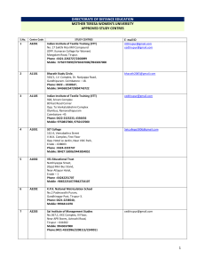 Mother Teresa University Study Centres List