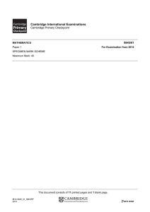 Mathematics Primary Checkpoint Paper 1 Mark Scheme
