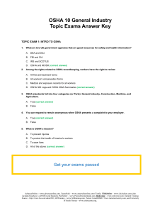 OSHA 10 General Industry Exam Answer Key