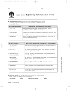 Industrial Revolution Reforms: Guided Reading Worksheet