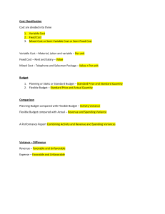 Cost Classification, Budgeting, Variance Analysis